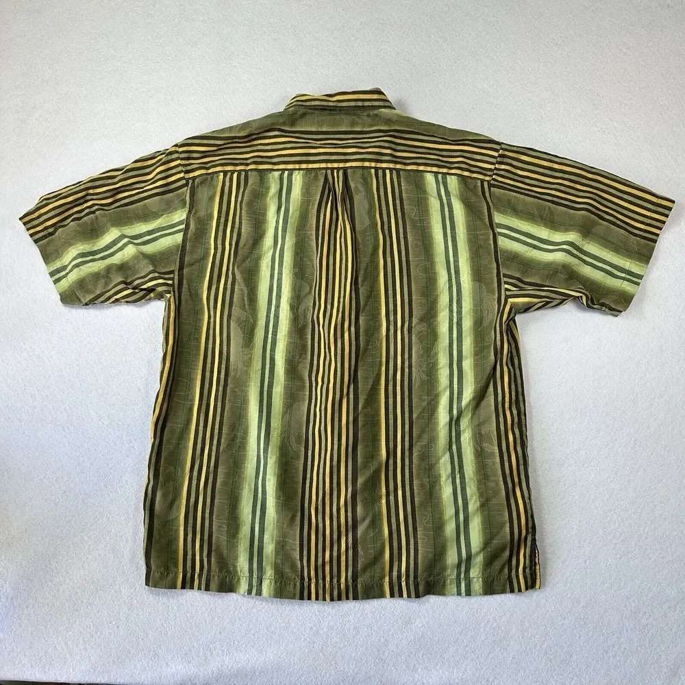 Tommy Bahama Silk Shirt Mens Medium Green Yellow‎ Crab Print Tropical Vacation